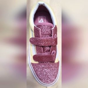 NWOT Vans sparkly pink and white girl's velcro sneakers.